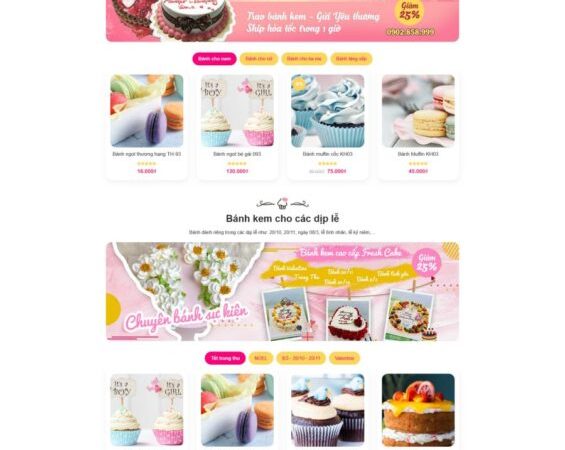 Mẫu Website tiệm bán bánh kem sinh nhật