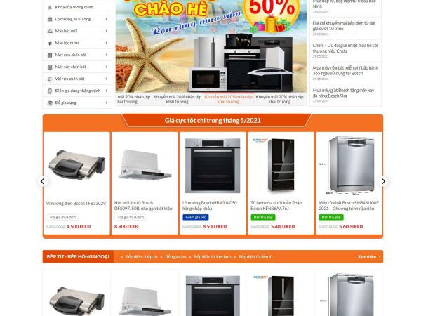 Mẫu website wordpress bán bếp từ, bếp hồng ngoại