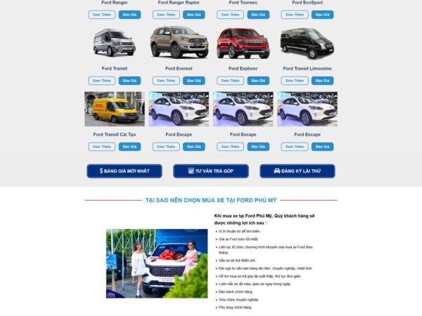 Mẫu Website bán xe oto thương hiệu ford 1 chuẩn đẹp