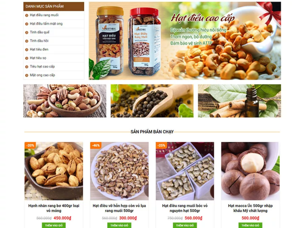 Mẫu website bán hạt điều