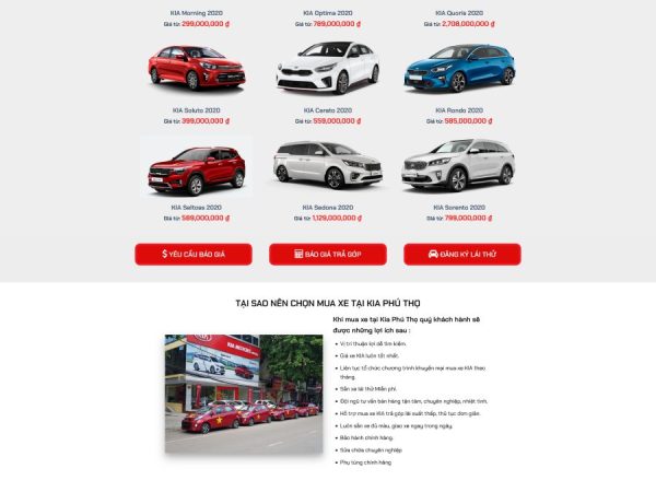 Mẫu Website Bán Xe Ô Tô Kia chuẩn đẹp