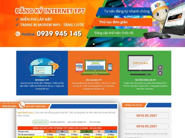 Mẫu website dịch vụ lắp mạng internet