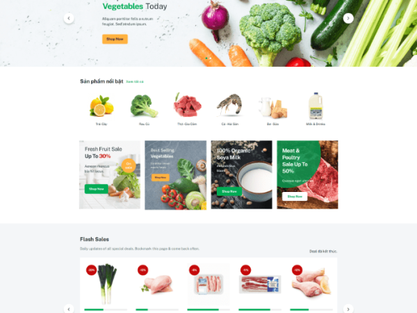 Mẫu Website Elementor bán thực phẩm rau củ quả chuẩn đẹp