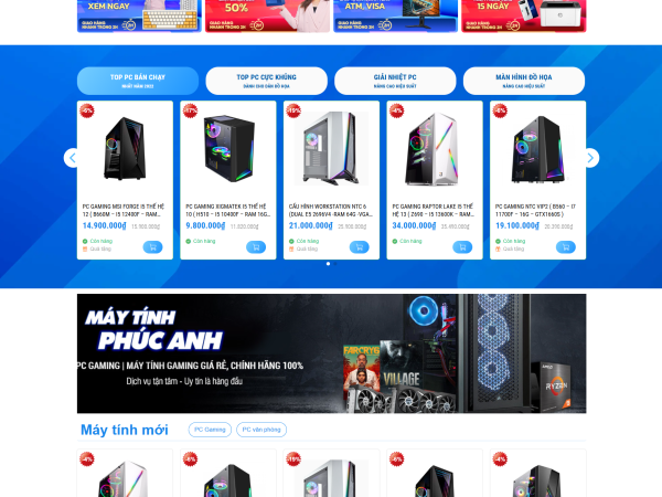 Mẫu Website bán máy tính 07 có chức năng trả góp và build cấu hình Laptop PC