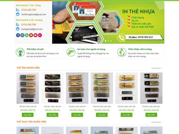 Mẫu website WordPress bán sản phẩm in nhựa, thẻ văn phòng