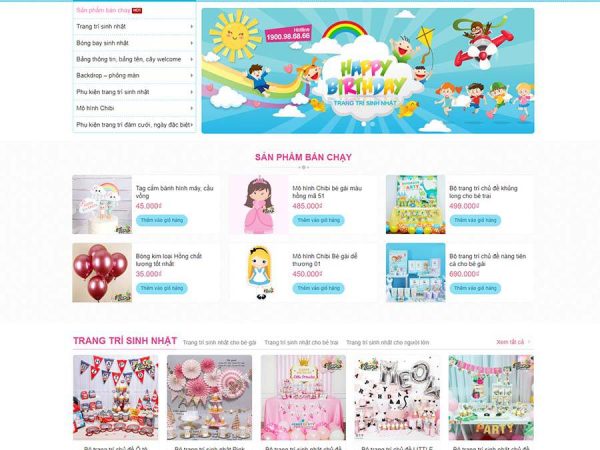 Mẫu website WordPress bán phụ kiện trang trí sinh nhật