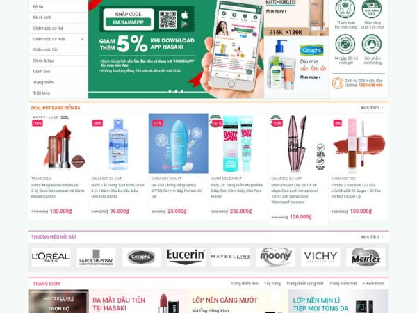 Mẫu website cửa hàng bán mỹ phẩm giống Hasaki