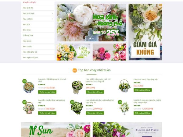 Mẫu website WordPress cửa hàng bán hoa 01