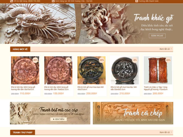 Mẫu website tranh gỗ điều khắc wordpress