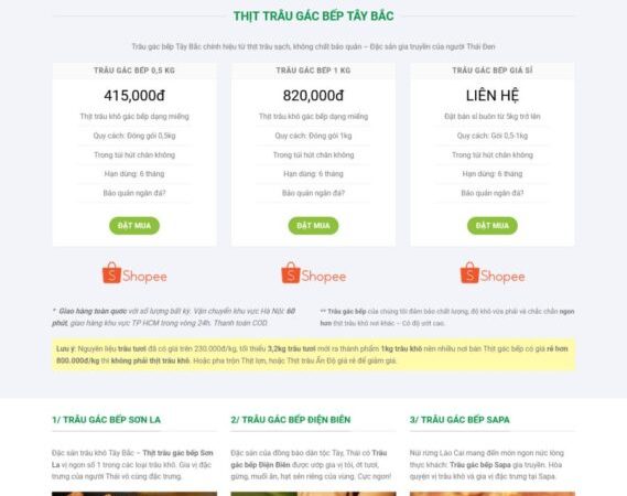 Mẫu Website bán thịt trâu gác bếp chuẩn đẹp