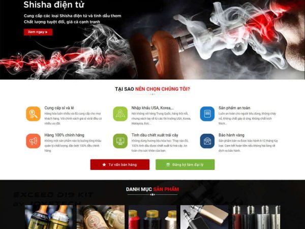 Mẫu website WordPress bán thuốc lá điện tử, shisha, vape