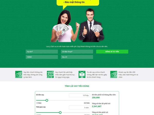 Mẫu website dịch vụ tín dụng, vay tiền nhanh