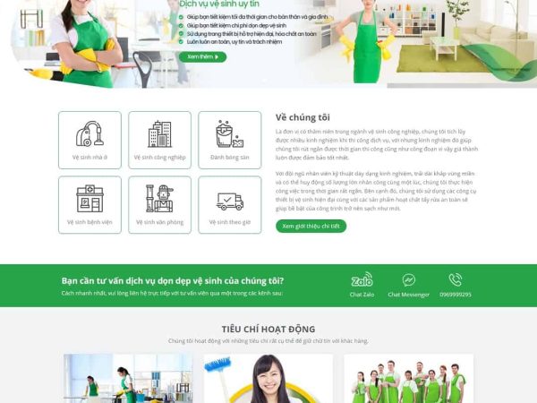 Mẫu website dịch vụ vệ sinh, dọn dẹp nhà cửa
