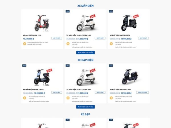 Mẫu Website bán xe điện 1 chuẩn đẹp
